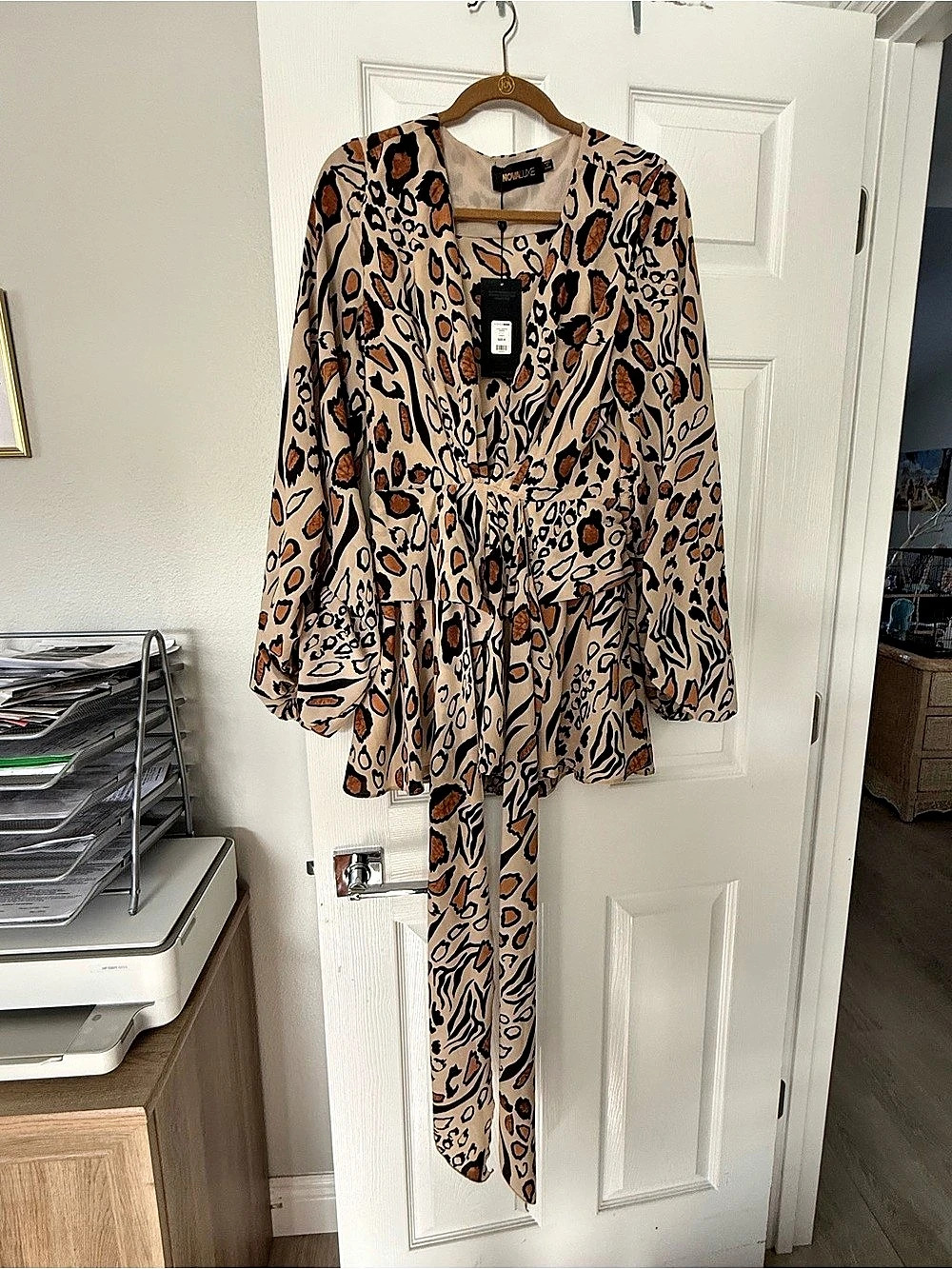 NOVA LUXE-  Animal Print Front Tie Romper NWT
